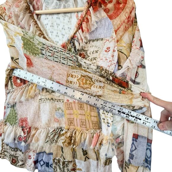 TINY Anthro Ruffle Babydoll Top Womens Shirt SIZE XXS Boho Patchwork Blouse L/S - Picture 3 of 11